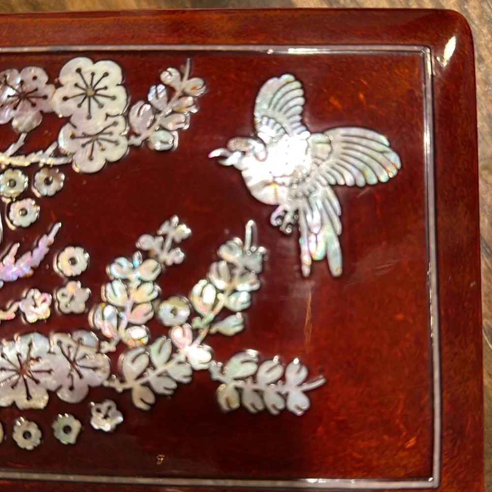 Vintage Asian Musical Jewelry Box with Mother of Pearl Inlay